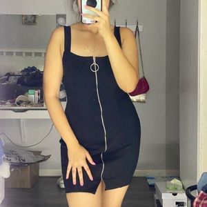 black zip up strap dress